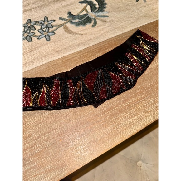MAJAY Beaded Belt Black Red Gold Tapestry Accents Waist Dressy Party - Picture 3 of 5